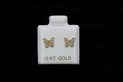 10k Yellow Gold White CZ Butterfly Cute Stud Earrings