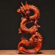 Red Wood Carving Feng Shui Dragon Statue