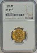 Gorgeous essentially GEM BU 1899 $5 Liberty Gold Piece. NGC MS64+