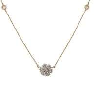 1.00ctw Diamond Flower Station Pendant Necklace in 14K