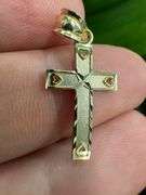 10k Yellow Gold Cross with Hearts Pendant Classic Love Christian Charm