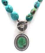 Vintage 925 sterling silver Carolyn Pollack turquoise pendant on beaded turquoise chain necklace