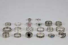 .925 Sterling Silver Ring Assortment Various Sizes & Styles (20 Ring Lot)