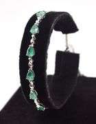 Fantastic Pear Shaped Natural Emerald Gemstone Adjustable Bracelet in Sterling Silver