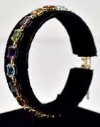 Colorful 14K Yellow Gold Red Garnet, Blue Topaz, Amethyst, Peridot, and Citrine Gemstone Bracelet