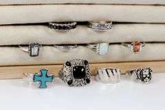 Sterling Silver Curated Ring Assortment Various Sizes & Styles (10 Ring Lot)