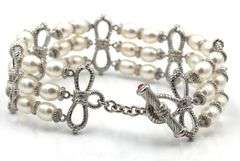 Judith Ripka 925 sterling silver and cultured fresh water pearl strand bracelet