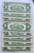 2 Each 1953 53 A B Series & 1963 $2  Red Seal US Notes
