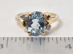 Beautiful 14K Yellow Gold Blue Topaz and Diamond Ring