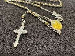 925 Sterling Silver Rosary Bead Chain Gold-Tone Necklace Catholic Jewelry