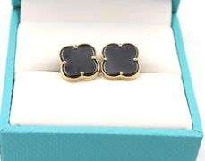 Precious 14K Yellow Gold Motif Black Onyx Stud Earrings