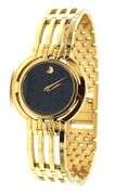 Movado Esperanza gold tone quartz black dial watch
