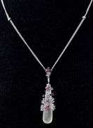 Glass Tear Drop and CZ Wrapped Necklace in Sterling Silver