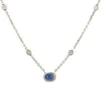 0.85ct Oval Sapphire and 0.60ctw Diamond Bezel Set Station Necklace in 14K