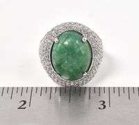 Stunning 10.00CTS Oval Cabochon-Cut Natural Emerald & Sapphire Gemstone Ring in Sterling Silver