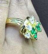 18K Yellow Gold Ladies Ring with Emeralds and CZs