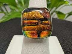 Sterling Silver 925 One of a Kind Dichroic Glass Ring Size 7.25
