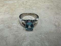 Sterling Silver 925 Natural Gemstone Blue Topaz Ring Size 9