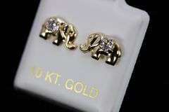 10k Yellow Gold Round White CZ Elephant Stud Earrings