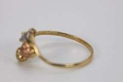 10k Yellow Gold Round White CZ Tri-Color Heart White Rose Promise Ring Band Size 6.5