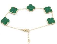 Precious 14K Yellow Gold Malachite Clover Motif Bracelet Inspired by Van Cleef