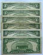 6 Various 1934 A-D $ 5 Silver Certificates