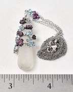 Glass Tear Drop and CZ Wrapped Necklace in Sterling Silver