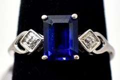 Lovely Synthetic Sapphire Ring in 10K White Gold
