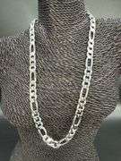 Sterling Silver Solid Figaro Link Chain 11.2mm 925 Italy Heavy Curb Necklace 24" Inch