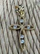 10k Yellow Gold Ornate Cross with Clear CZs Pendant Christian Charm
