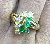 18K Yellow Gold Ladies Ring with Emeralds and CZs
