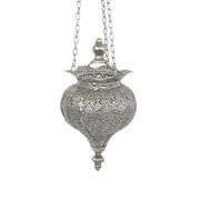 Oriental Metal Hanging Lantern with Antique Silver Finish