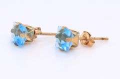 2 Pairs of Blue Topaz and Peridot 14kt Yellow Gold Stud Earrings