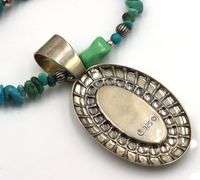 925 Sterling silver signed turquoise pendant on turquoise beaded chain necklace