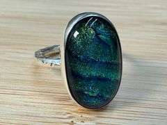 Sterling Silver 925 One of a Kind Dichroic Glass Ring Size 8.5