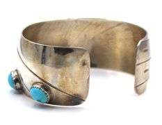 Vintage 925 sterling silver signed AME turquoise wide cuff bangle