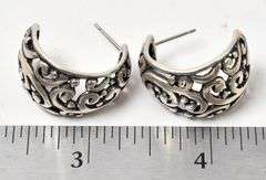 Ornate Half Hoop Stud Earrings in Sterling Silver