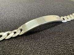 Sterling Silver Flat Diamond-Cut Curb ID Bracelet Chain 7.8mm Solid 925 Italy New 7"