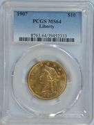 Super nearly Gem BU 1907 $10 Liberty Gold Piece. PCGS MS64