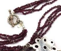 925 Sterling silver signed garnet pendant on multi strand garnet beaded necklace