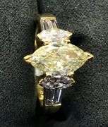 18k Yellow Gold Marquise and Baguette Natural Diamond Engagement Ring