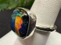 Sterling Silver 925 One of a Kind Dichroic Glass Ring Size 9