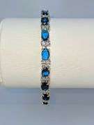 18 Kt White Gold Plated Lab Simulated 16.5 Cttw Midnight Blue Sapphire Tennis Bracelet