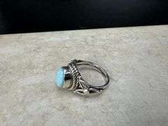 Sterling Silver 925 Natural Gemstone Larimar Ring Size 9
