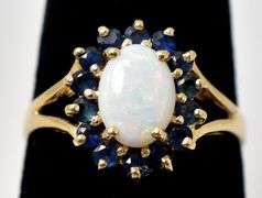Colorful 14K Yellow Gold Opal And Blue Sapphire Gemstone Ring