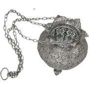 Oriental Metal Hanging Lantern with Antique Silver Finish
