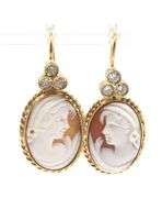 18kt Yellow gold Cameo and diamond earrings