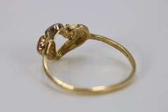 10k Yellow Gold Round White CZ Tri-Color Heart White Rose Promise Ring Band Size 6.5