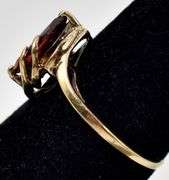 Gorgeous 10K Yellow Gold Red Garnet and Diamond Ring