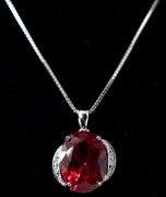 Red Garnet and CZ Gemstone Pendant Necklace in Sterling Silver